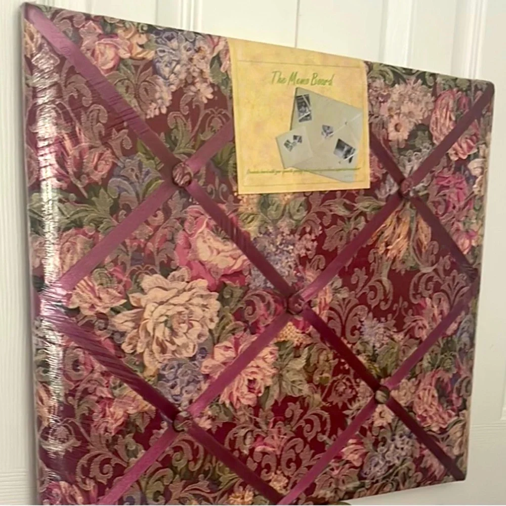 Vintage Burgundy Damask Jacquard Fabric Floral Memo Board Wall Art Accessory